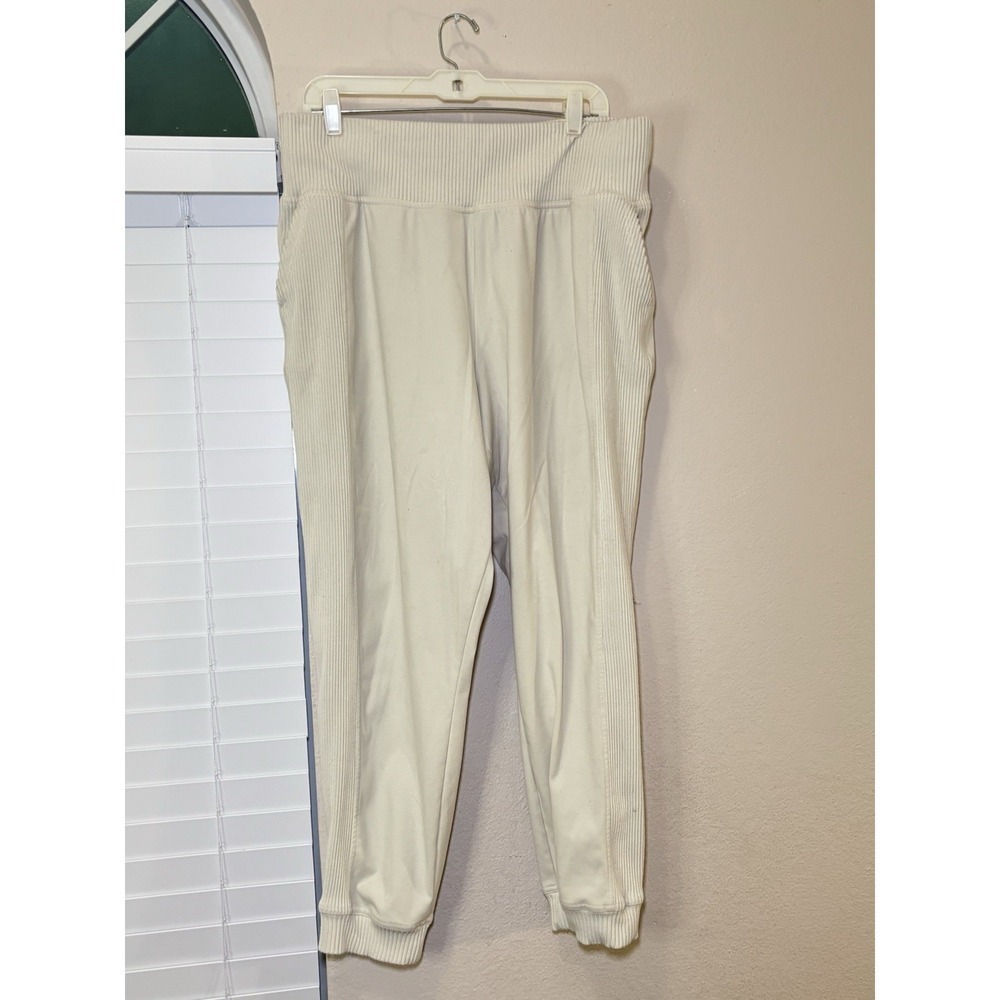 Champion Jogger Sweatpants Women's Beige Cream Ribbed High Waist Sz XL Lounge